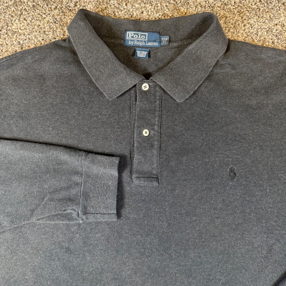 Polo Ralph Lauren Polo Shirt Mens 3XB Grey Good Long Sleeve Pique Pony Logo
